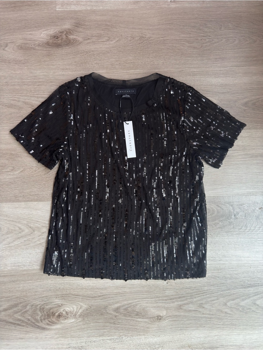 Sanctuary Black Sequin Short Sleeve Top Size XS NWT